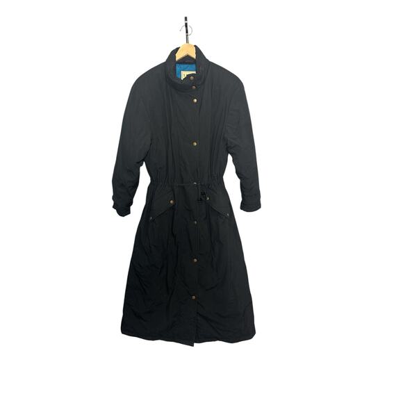Vintage L.L. Bean Goose Down Puffer Trench Coat Black Size Large - Picture 1 of 8